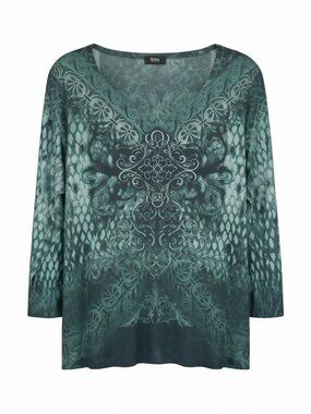 Jane Ashley Women's 3/4 Sleeve Tunic Top XL Green Polyester